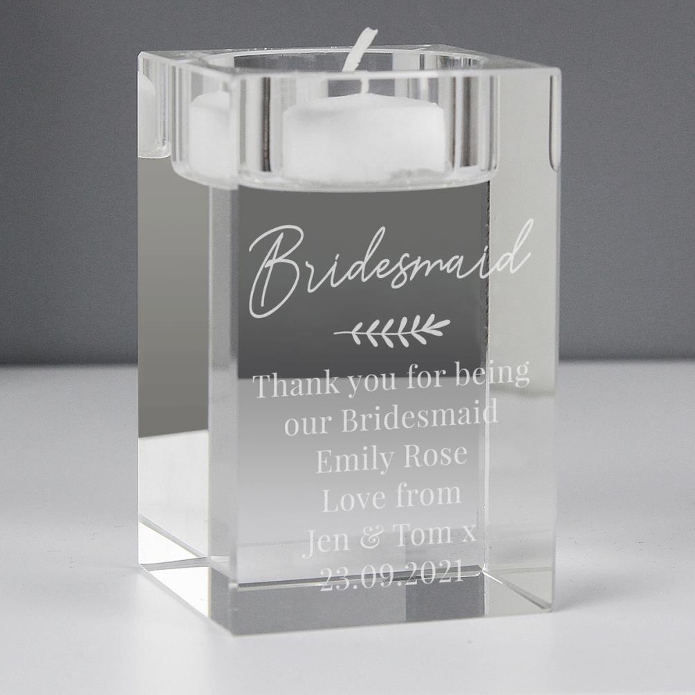 Personalised Leaf Free Text Glass Tea Light Holder Extra Image 2